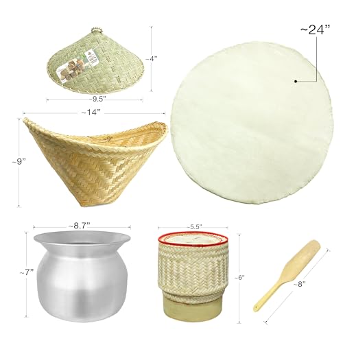 PANWA Deluxe Thai Sticky Rice Cooking Set with Steamer Pot & Bamboo Basket