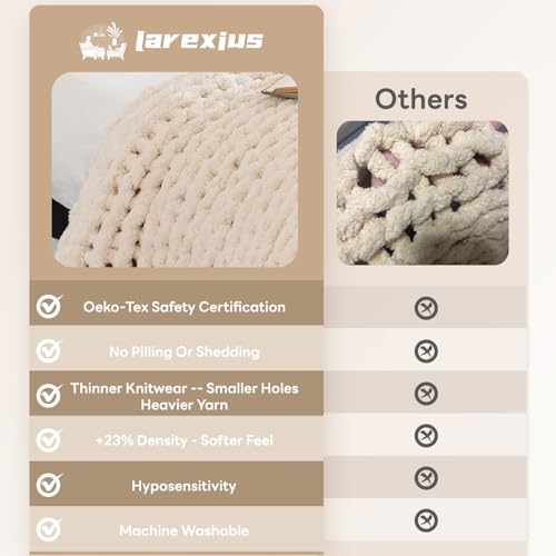 Chunky Knit Throw Blanket for Couch 40x50 Inches Cream - Handwoven Chenille Warm Blanket