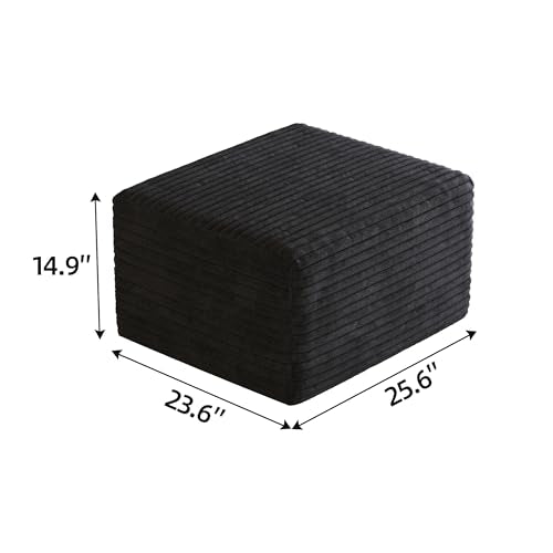 Black 25.6-Inch Boneless Corduroy Ottoman Footstool - Memory Foam Living Room Seat - Variation of THIS listing