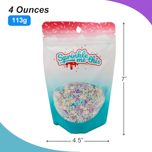 Let it Sprinkle - 4 Oz Resealable Bag - Winter and Christmas Themed Sprinkle Mix - Features Teal, Purple, and White Jimmies, Teal Pearls, and White Snowflake Quins - Cake and Ice Cream Sprinkles
