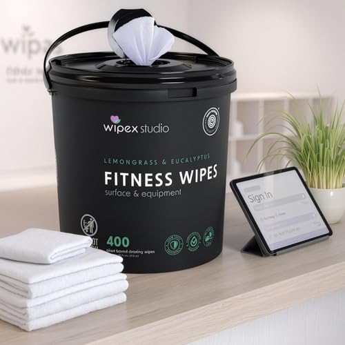Yoga Mat Cleaner Wipes - Lemongrass & Eucalyptus, 400 Ct Bucket - Safe for Gym & Fitness Equipment