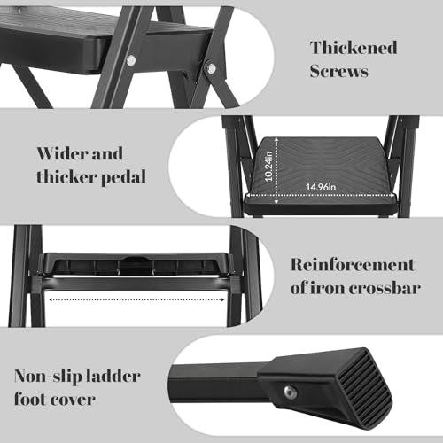 XinSunho 4 Step Ladder, Heavy Duty Steel with Foldable Handrail &