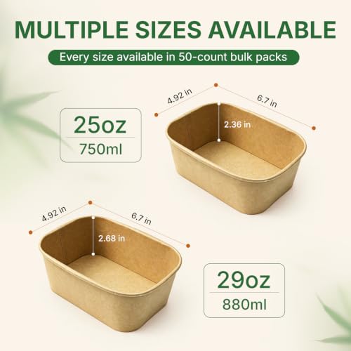 HestiaSnax 29oz Disposable Kraft Paper Meal Prep Containers with Lids - 50 Pack
