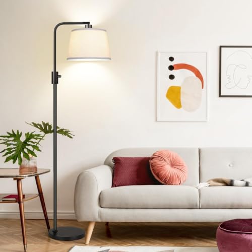 Dimmable Floor Lamp with Linen Shade - Black Matte, 1000 Lumens LED Bulb Included