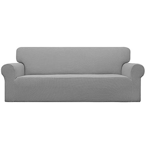 Easy-Going Large Light Gray Stretch Couch Cover for 60-81 Inch Sofa, Washable Slipcover