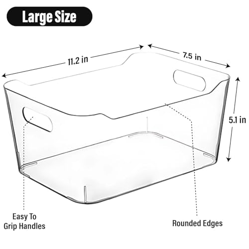 Large Clear Plastic Storage Bins - Kitchen Pantry Organizer Set - 4 Pack
