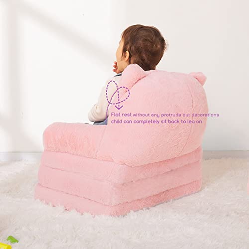 MONKISS Kids Couch Pink Kitty - 2-in-1 Toddler Sofa & Floor Seat for Boys & Girls