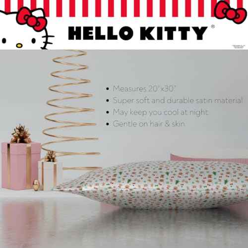 Collectibles Hello Kitty Santa Holiday Christmas Beauty Silky Satin Standard Pillowcase Cover 20x30 for Hair and Skin, (Officially Licensed Product) by Franco