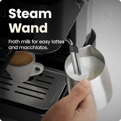 Chefman Espresso Machine with 15-Bar Pump & Steam Wand, Compact Coffee Maker