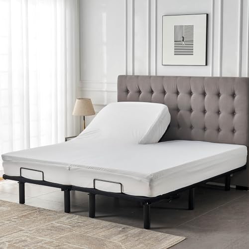 Kingnex Waterproof Split Top King Mattress Protector for Adjustable Bed - White, 32-34" Split from Top King