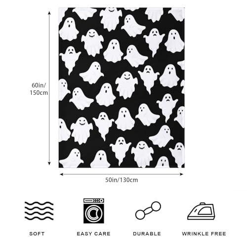 Halloween Ghost Throw Blanket Cute Funny Ghosts Blanket Soft Cozy Fuzzy Flannel Throw Blankets for Couch Bed Sofa Halloween Spooky Living Room Decor Boys Girls Blankets Gifts for All Season 50x60 Inch