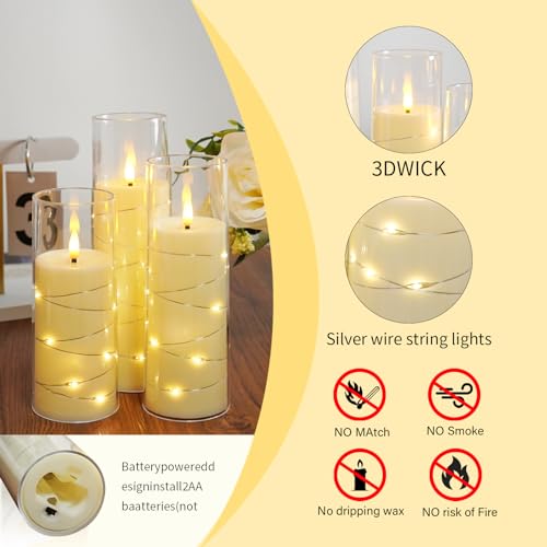 Sasigeiaa Ivory Flameless Candles Set of 7 with Embedded Star String Remote & Timer