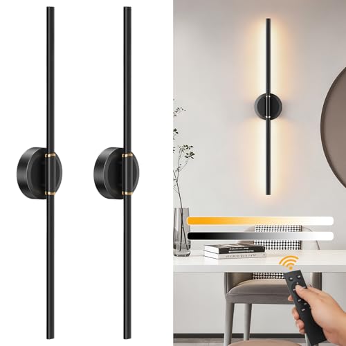 25 Inch Rechargeable LED Wall Sconces Set of 2 - Dimmable Modern Wall Lights with Remote Control