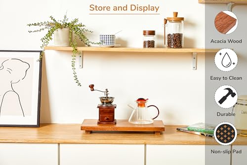 Large 16x8 Acacia Wood Riser Pedestal Stand for Kitchen Counter - Natural Solid Wood
