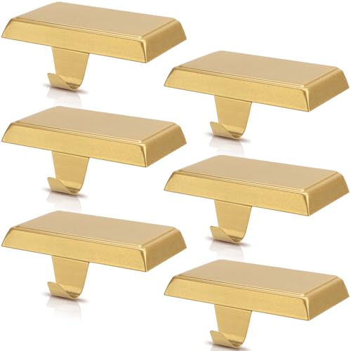 SUNEZLGO 6-Pack Gold Christmas Stocking Holders for Mantle - Weighted Metal Hooks with Pad