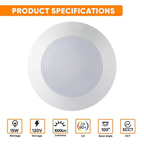 GREENLUX 7.5-Inch Flush Mount LED Disk Lights 12 Pack, Adjustable 5CCT, CRI90, 1000lm, 15W Ceiling Light