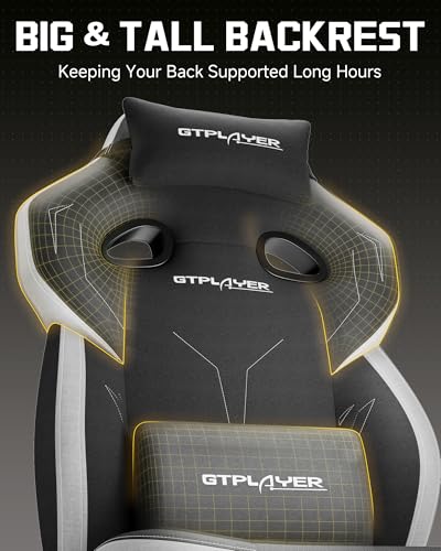 GTPLAYER Big & Tall Gaming Chair Black with Footrest - Wide Seat, Recline 90-125°, Heavy-Duty Support