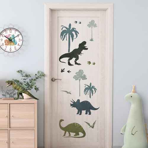Yovkky Dinosaur Tropical Plant Wall Decals Stickers, Dino Palm Tree Footprints Toddler Baby Nursery Decor, Feet Tracks Paw Prints Home Decorations Kids Bedroom Playroom Art