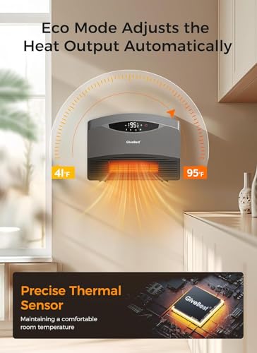 GiveBest 1500W Portable Wall-Mounted Electric Space Heater with WiFi & Remote Control - Grey