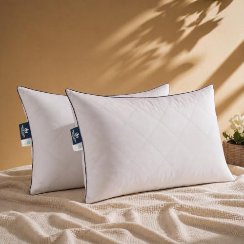 King Size Goose Feather & Down Bed Pillows 2-Pack - Hotel Quality Medium-Firm for Side & Back Sleepers