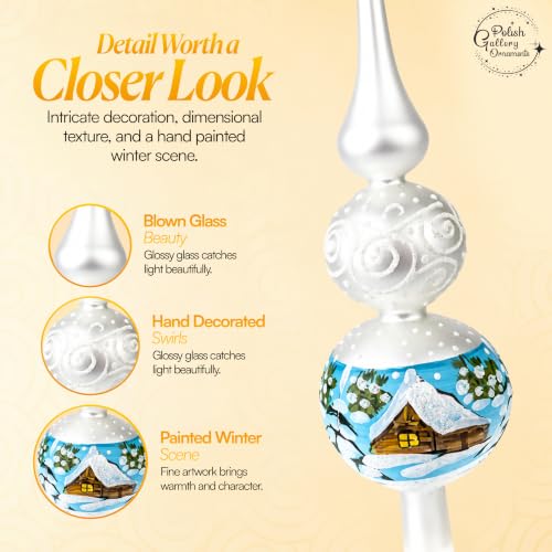 Polish Gallery Handmade Silver Swirl Glass Christmas Tree Topper - 12 Inch