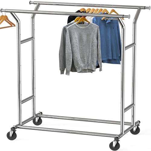Simple Houseware Heavy Duty Double Rail Clothing Garment Rack, Chrome