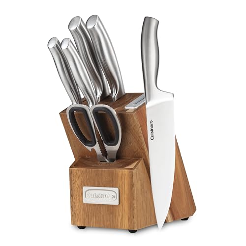 Cuisinart 7-Piece Stainless Steel Knife Set with Built-In Sharpener and Acacia Block