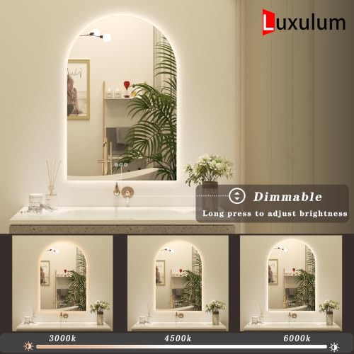 Luxulum 36" Arched Backlit LED Bathroom Mirror with Anti-Fog, Dimmable Lighting