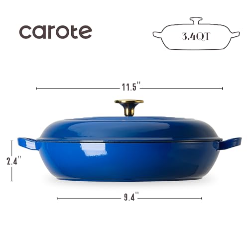 Enamel Cast Iron Dutch Oven Skillet with Lid - 3.4QT Blue Cooking Pot