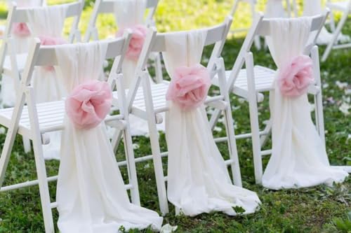 B-COOL 5 Pack 10Ft White Chiffon Table Runners for Weddings & Parties, 27x120 Inches