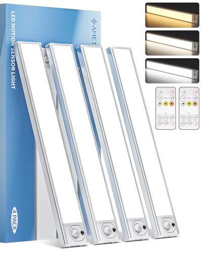 AMETHEUS 12-Inch Rechargeable Under Cabinet Light with Remote, Dimmable, 3 Color Temps, Magnetic, 4 Pack