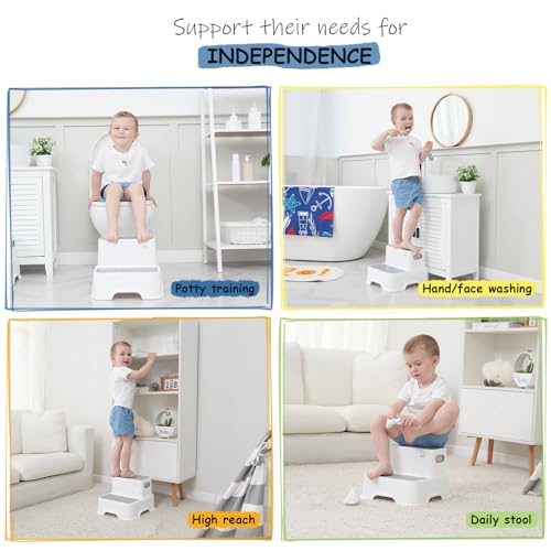 Grey & White Toddler Step Stool for Bathroom Sink & Potty Training 2-Pack - Kid-Friendly Plastic Boosters with Faucet Extenders