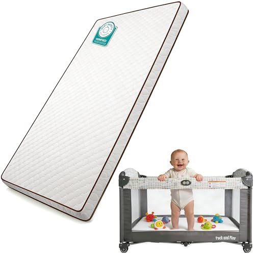 White Pack and Play Mattress Pad 38x26 Inch, 1.5 Inch Thick Baby Playpen Mattress