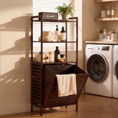 Baveke 3-Tier Tilt Out Laundry Hamper with Removable Basket - Brown