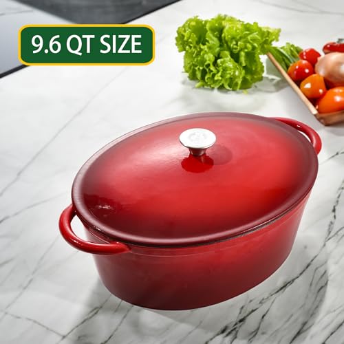 9.6 QT Enamel Cast Iron Dutch Oven - Red Gradient, Oval, Heavy Duty