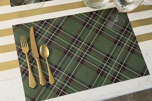 Green Plaid Christmas Paper Placemats - Square Disposable Winter for