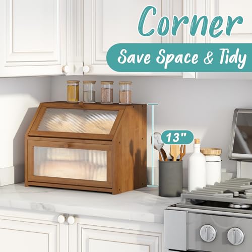 Large Brown Bamboo Double Layer Bread Box for Kitchen Counter - Vriccc