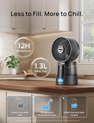 DREO TurboCool Misting Fan Grey - 5°F Cooling, Ultrasonic Quiet Oscillating Portable Fan