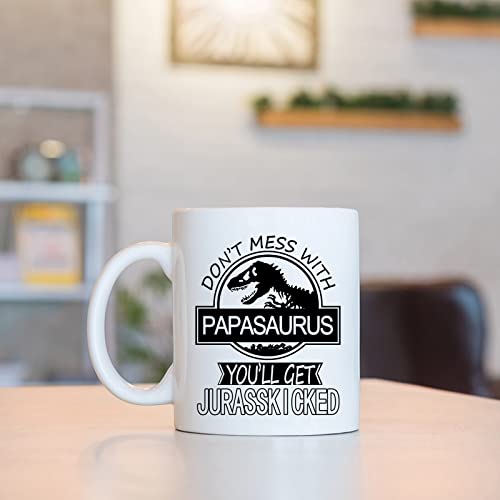 Aletege White Papasaurus Mug Don't Mess with Papasaurus 11oz Dad Gift