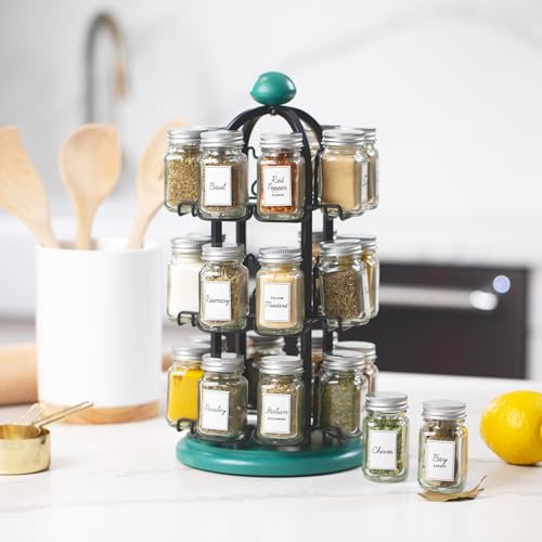 Revolving Spice Rack with 24 Glass Jars & Free 5-Year Refill Program