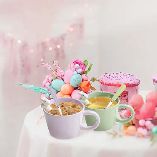 BigNoseDeer Cute Easter Bunny Mugs with 3D Rabbit Inside Ceramic Bunny Coffee Mug with Spoon Cute Gifts Easter Gifts for Women Kids 12oz (Purple)