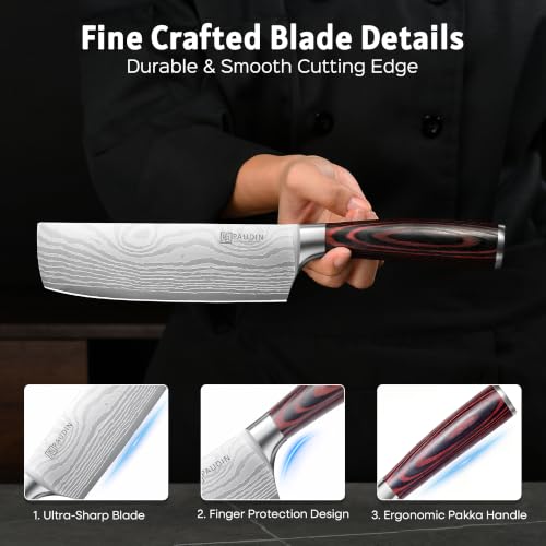 PAUDIN 7-Inch Nakiri Knife - Razor Sharp Vegetable & Meat Chef's Knife with Ergonomic Handle
