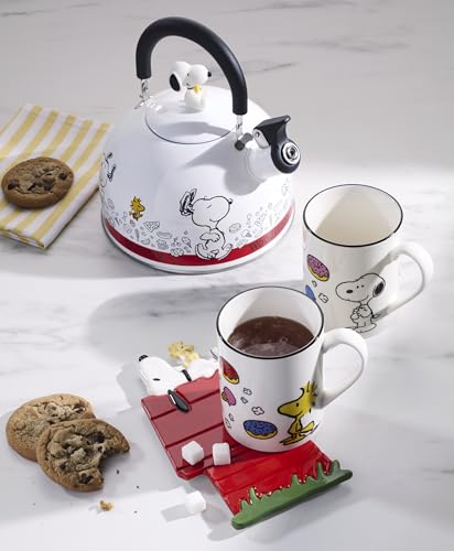 Enamelware Tea Kettle with Snoopy & Woodstock - 84.5oz, Whimsical Kitchen Decor - Tea Kettle Variation