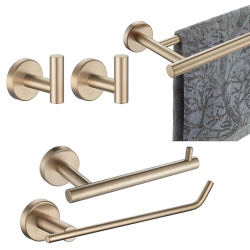 Bathroom Hardware Set 5-Piece Towel Bar Toilet Paper Holder Champagne Bronze Wall Mount
