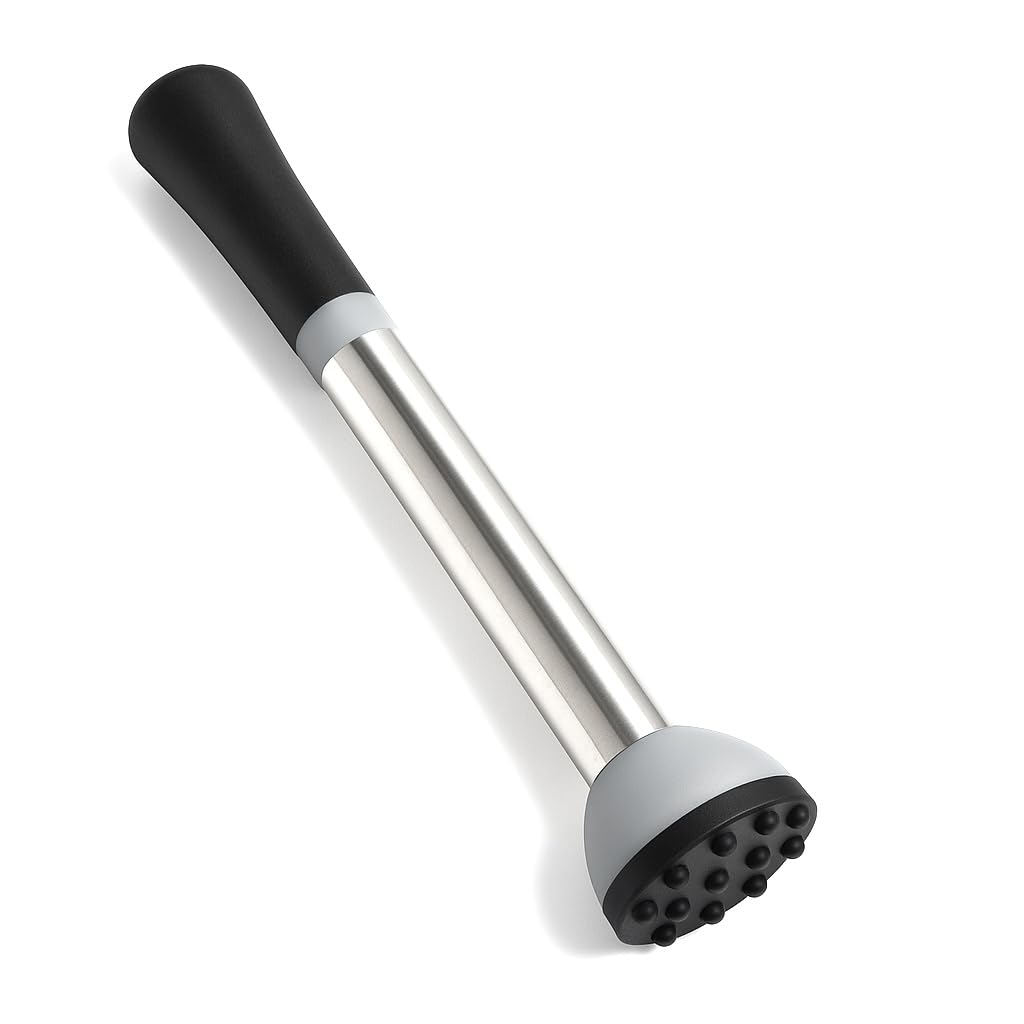 Natier Stainless Steel 8.5" Cocktail Muddler, Professional Drink Muddler for Mojitos, Lemons, and Fruit Cocktails, Durable Bartender Tool with Non-Scratch Nylon Head, Dishwasher Safe