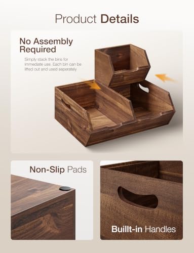 Walnut Color Stackable Acacia Wood Potato & Onion Storage Bin Set - Medium