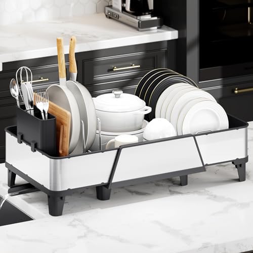 Urackify Large Expandable Dish Drying Rack Black - Kitchen Counter Organizer