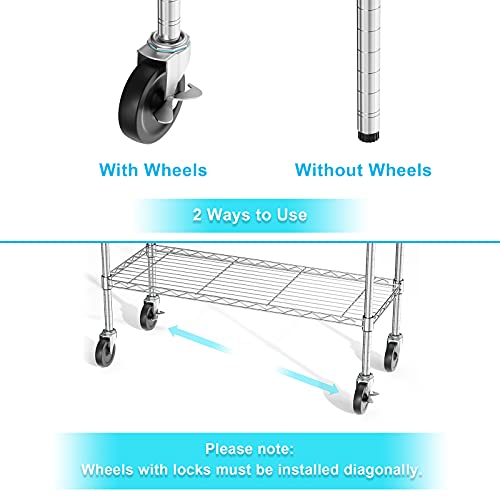 Auslar 3-Tier Heavy Duty Metal Storage Shelves with Casters - Chrome Finish