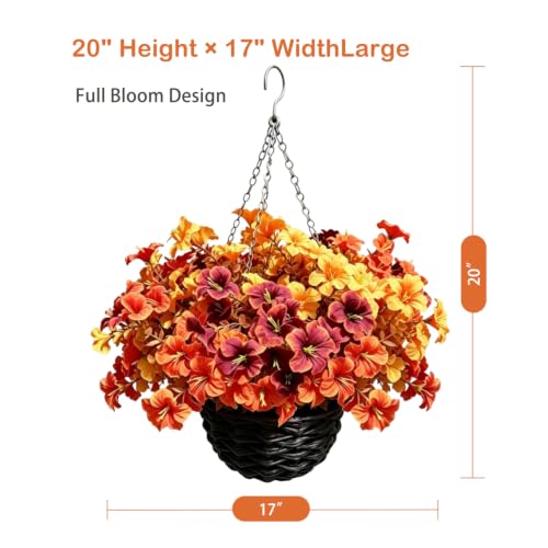2 Pack Artificial Fall Hanging Flowers for Outdoor Decor - Petunias, UV Resistant
