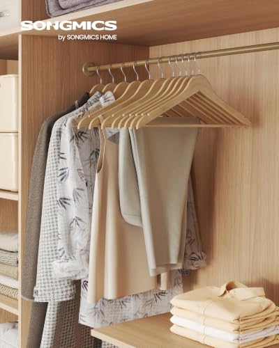 50 Pack Wooden Clothes Hangers - Space Saving Natural Birch Slim Wardrobe Organizer